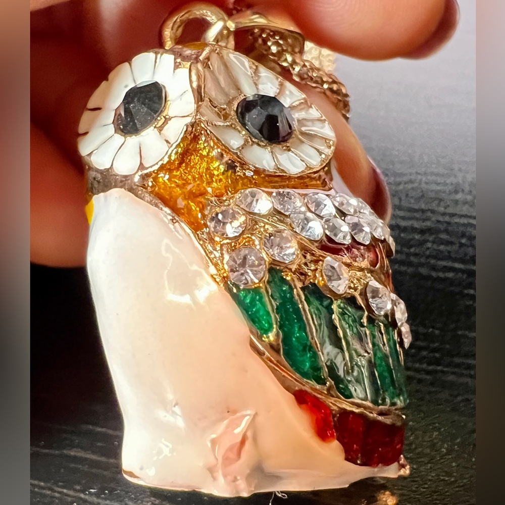 🦉 NWT! Owl Rhinestone & Enamel Necklace - Picture 8 of 9